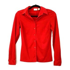 Red long sleeve button down top